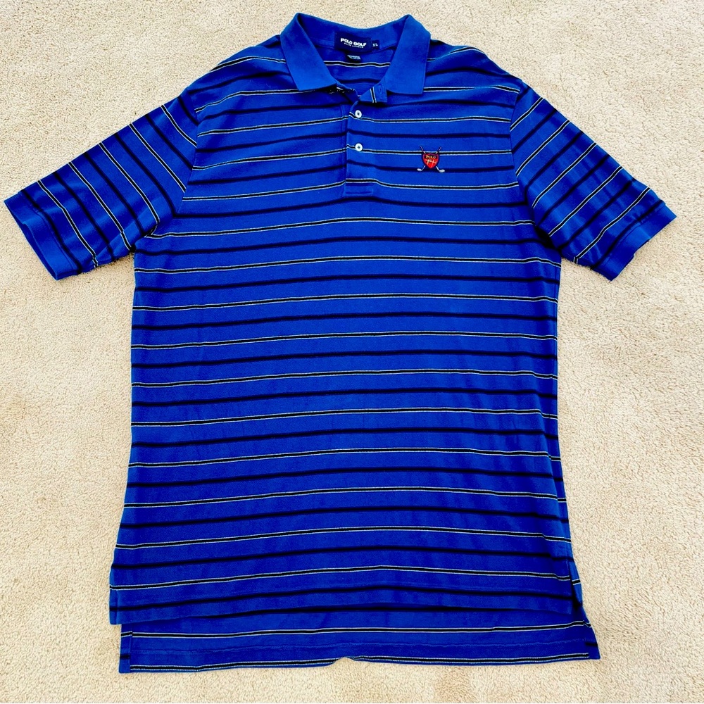Polo Golf Ralph Lauren Performance Royal Blue Striped Polo Shirt Mens XL